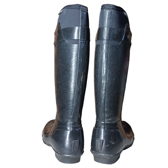Bogs rider emboss women black tall fashion rain boots Size 6 - Picture 8 of 13